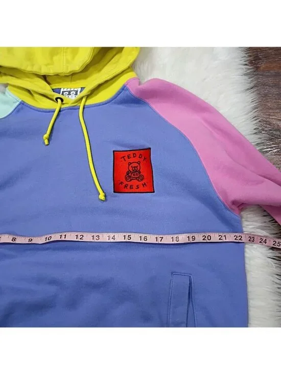 Teddy Fresh Size M Colorblock Hoodie Yellow Purple Pink Cotton - Picture 6 of 7